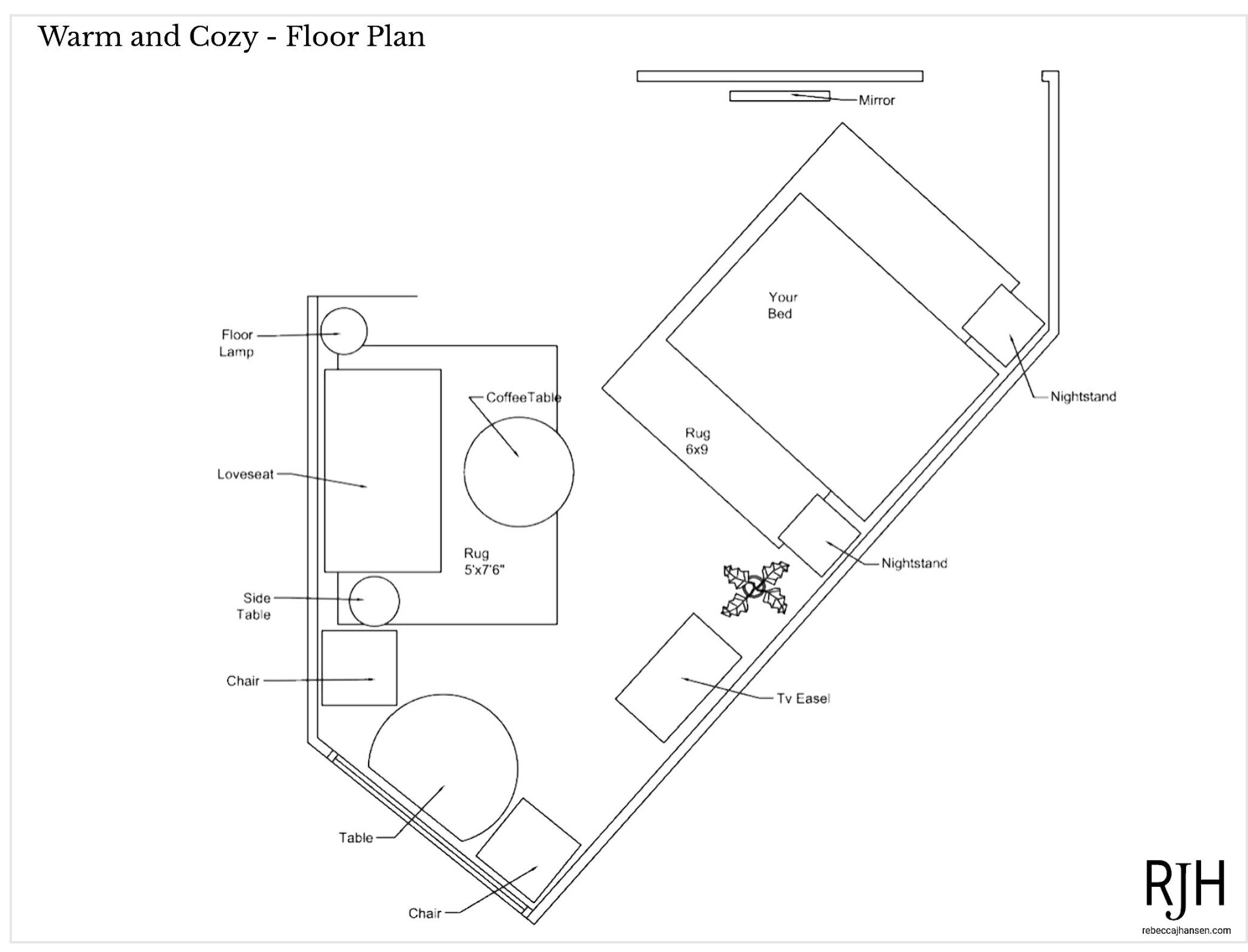 Floor plan for sample of the design. Studio apartment.